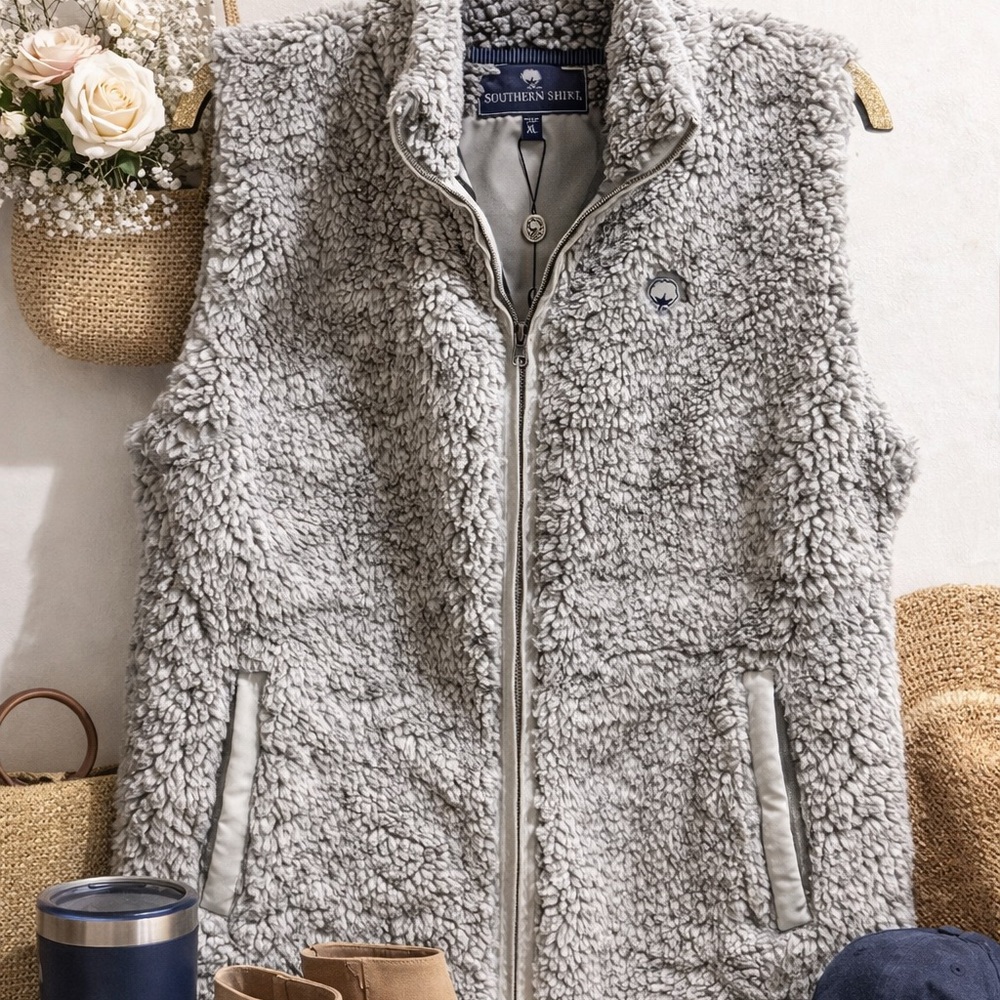 The Southern Shirt Company Light Gray Sherpa Vest